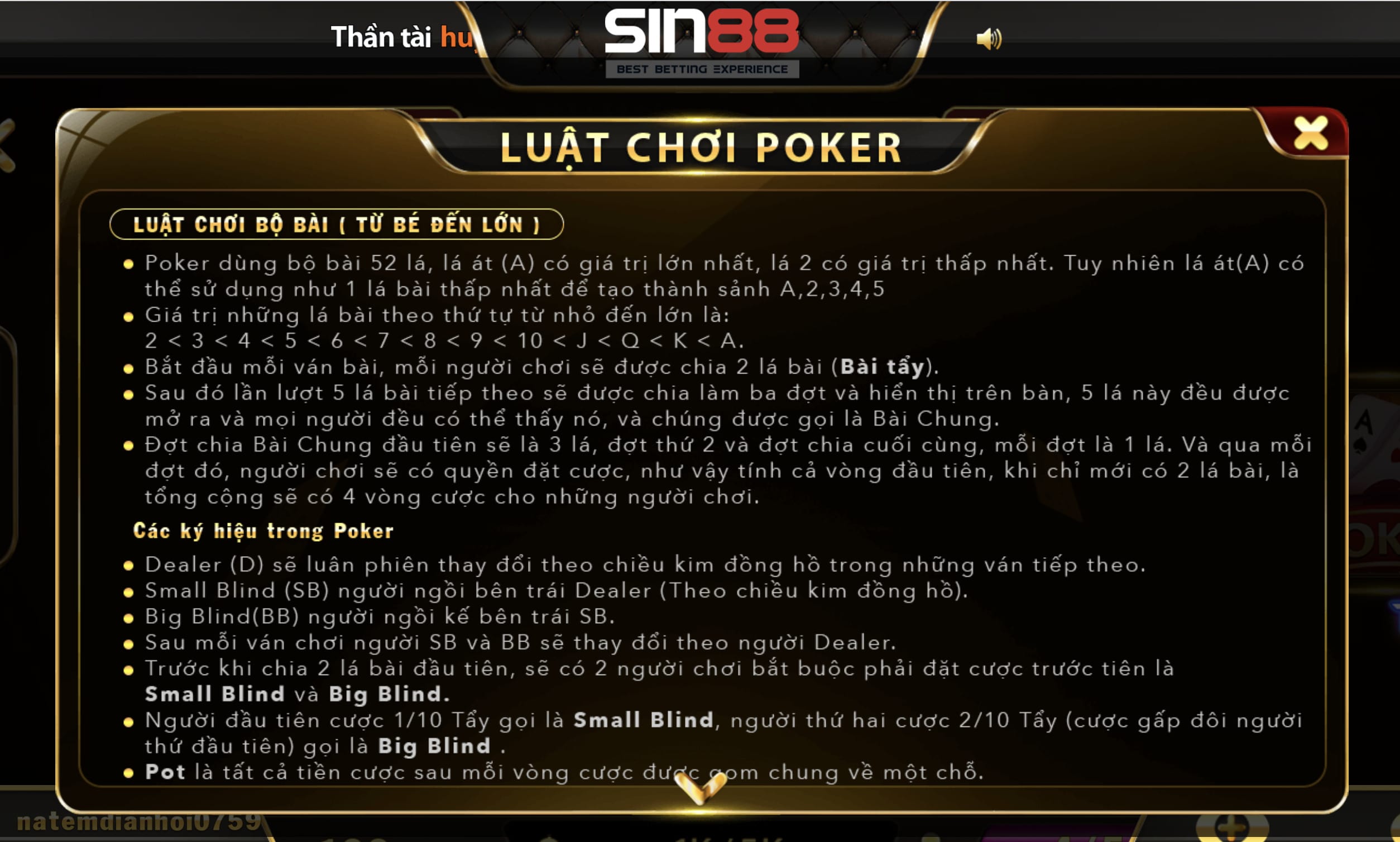 Luật chơi cách chơi game bài Poker tại nhà cái Sin88